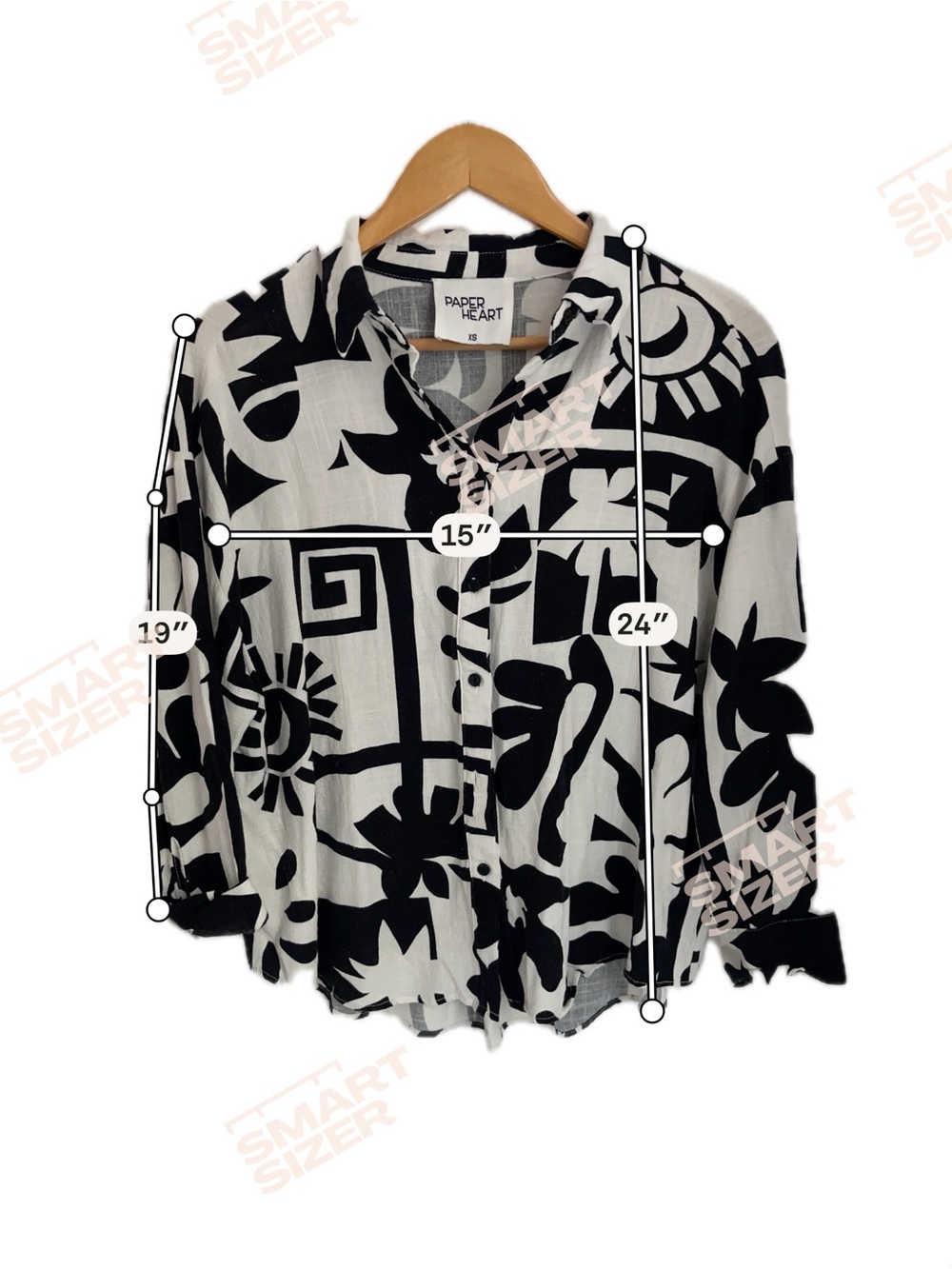 Funky oversized black and white button up size xs baggy fun geometric whimsical - Picture 3 of 4